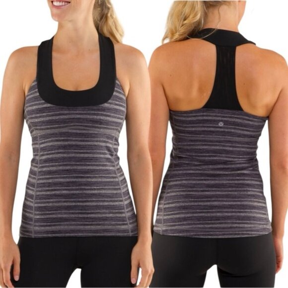 Lululemon Scoop Neck Tank Size 8 Black Stripes Galore / Black - Picture 1 of 9